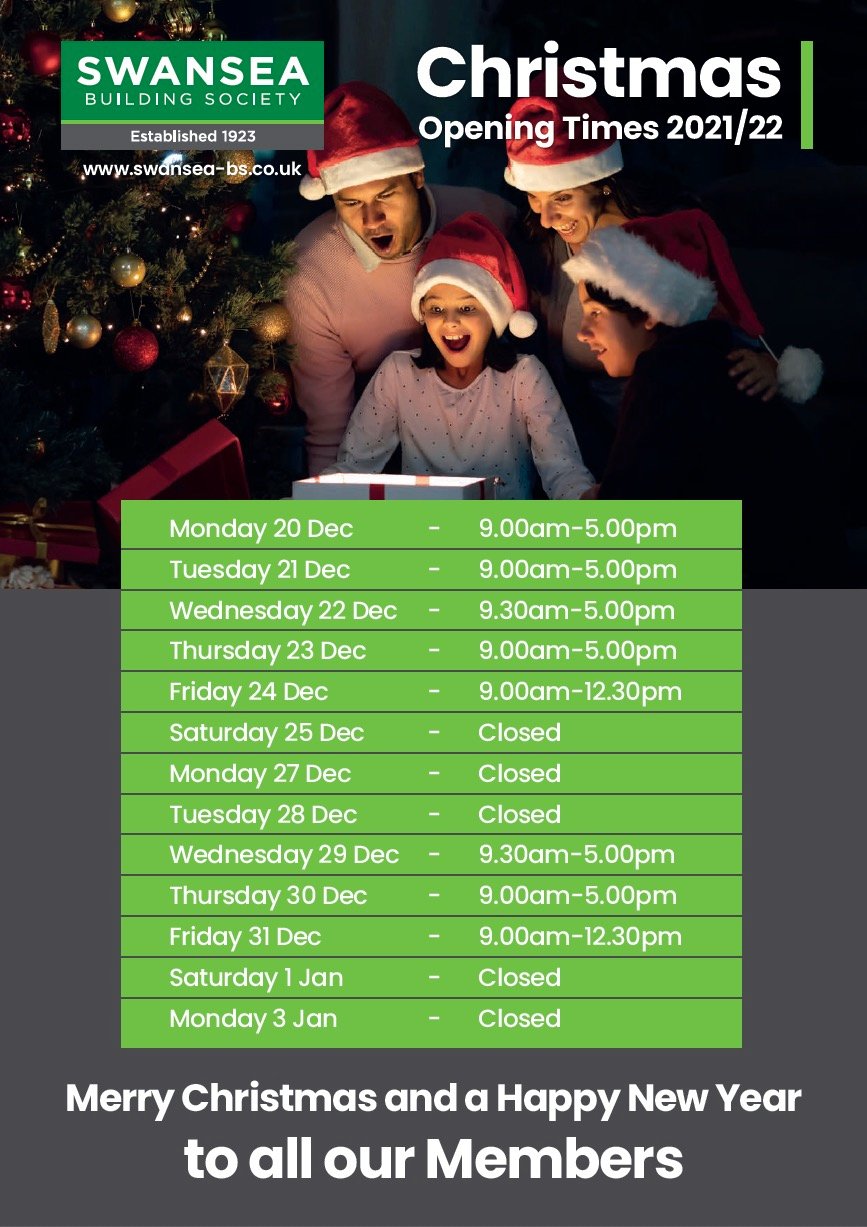 Christmas Opening Times - Head Office and Swansea Branch