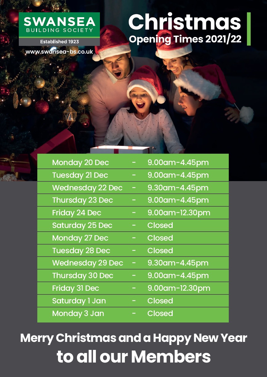 Christmas Opening Times - Carmarthen, Cowbridge and Mumbles Branches